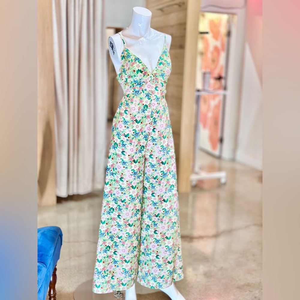 Summer Floral Backless Wide Leg Jumpsuit